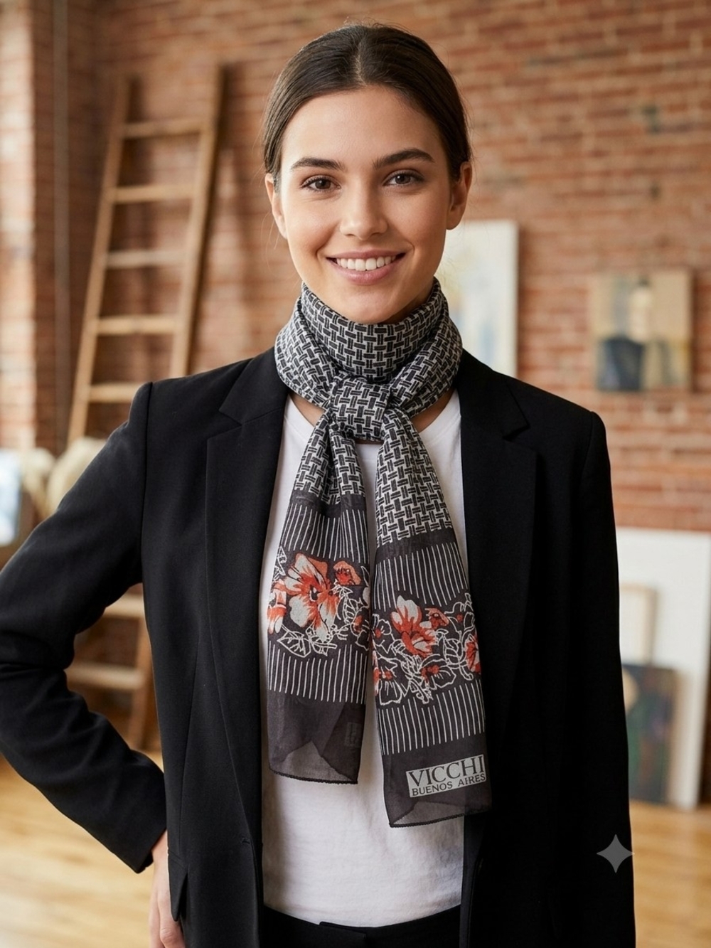 VICCHI Buenos Aires Chic Geometric & Floral Print Scarf